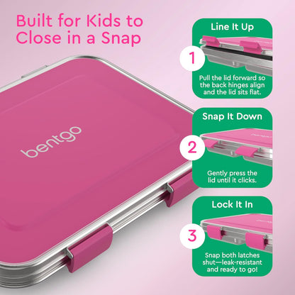 Bentgo Kids Stainless Steel Leak-Resistant Lunch Box - 3-Compartments with Bonus Silicone Container, Durable, Eco-Friendly, Dishwasher Safe, BPA-Free, Ideal for School, Ages 3+ (Silver)