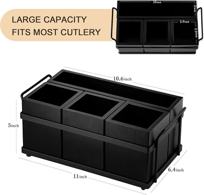 PTSTING Silverware Caddy Wood Utensil Holder Paper Plate Dispenser Silverware Utensil Caddy Cutlery Flatware Organizer Box for Spoons Forks Plates Napkins