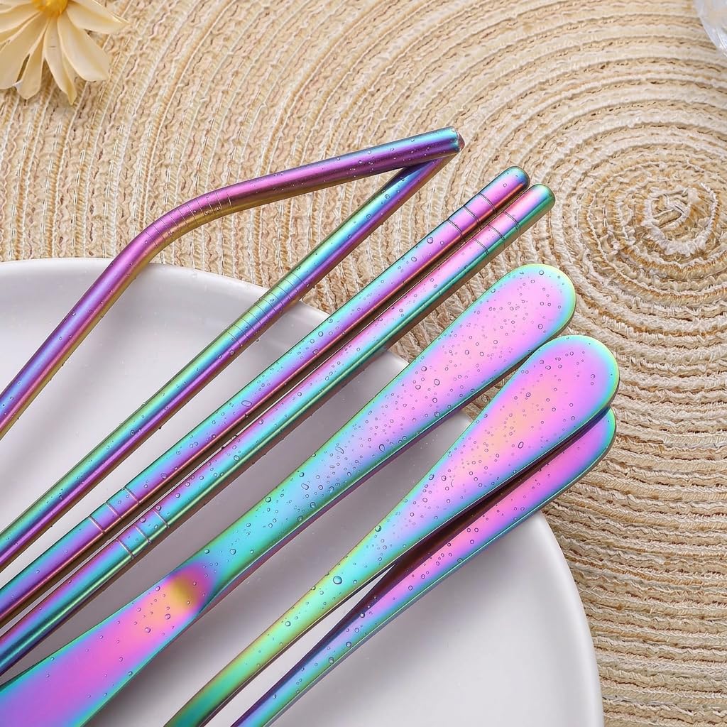 Portable Stainless Steel Flatware Set, Travel Camping Cutlery Set, Portable Utensil Travel Silverware Dinnerware Set with a Waterproof Case (Pink)