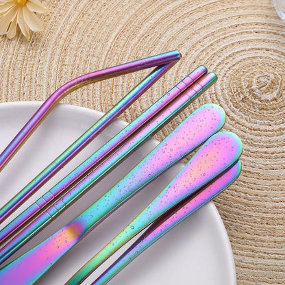 Portable Stainless Steel Flatware Set, Travel Camping Cutlery Set, Portable Utensil Travel Silverware Dinnerware Set with a Waterproof Case (Pink)