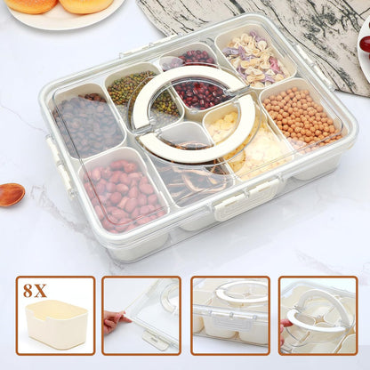 Reusable Divided Serving Tray with Lid,Snack Tray with Lid and Handle for Portable Snack Platters, Fruit Platters,Clear Snack Containers Ideal for Travel,Picnic,Party,2 Pcs