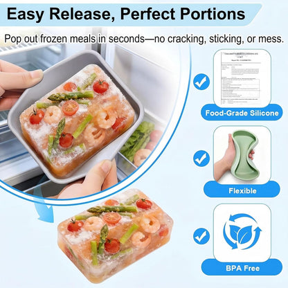 Silicone Freezer Trays with Lid, 1 & 2 Cup Meal Prep Molds 4 Pack | Portion Control Soup Containers | Airtight Stackable Freezer Cubes | BPA-Free Dishwasher Oven Safe, with Freezer Bags& Labels