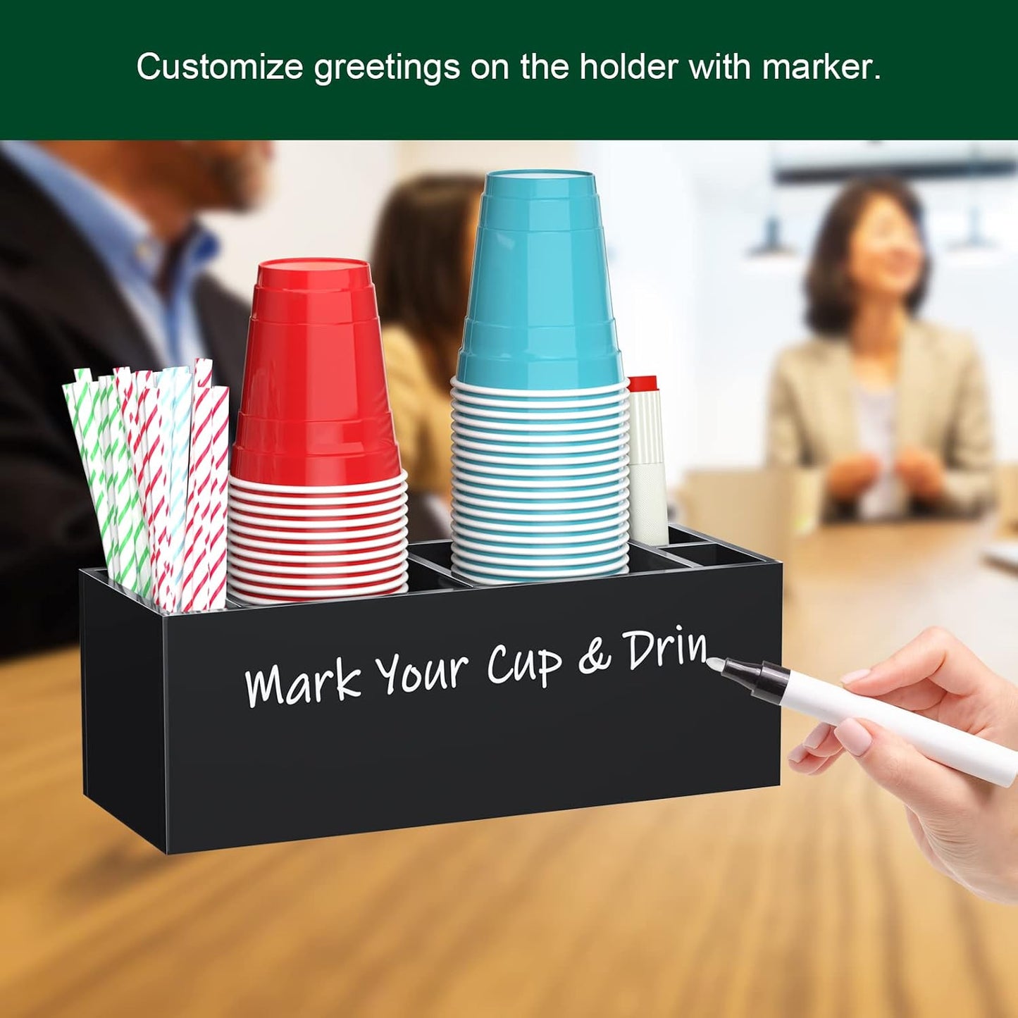 Double Cup Holder with Marker Slot, Party Cup Dispenser Acrylic Cup Organizer Mark Your Cup and Drink Up Caddy Modern Bar Counter Decor, Clear