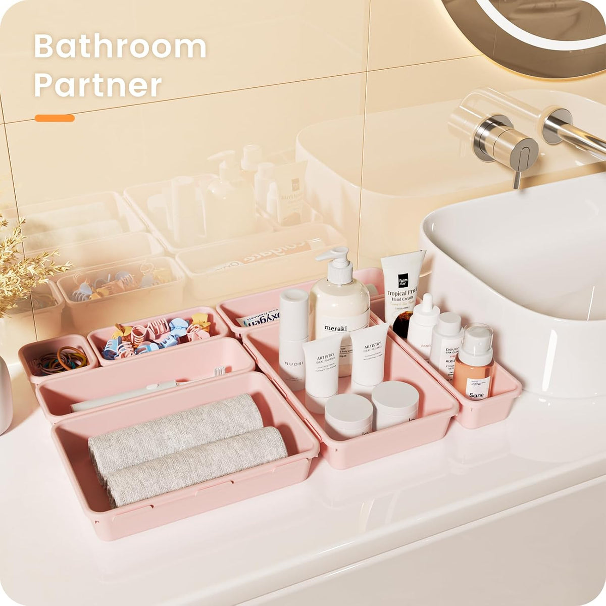 A-LuGei 【Military Grade】 Drawer Organizer,【𝟱𝗦𝗶𝘇𝗲】 Makeup organizer,【Holds 177 Items】 Bathroom Organizers and Storage,Organization and Storage,Desk Drawer Organizer for Vanity【Clear】