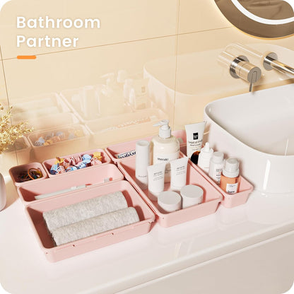 A-LuGei 【Military Grade】 Drawer Organizer,【𝟱𝗦𝗶𝘇𝗲】 Makeup organizer,【Holds 177 Items】 Bathroom Organizers and Storage,Organization and Storage,Desk Drawer Organizer for Vanity【Clear】