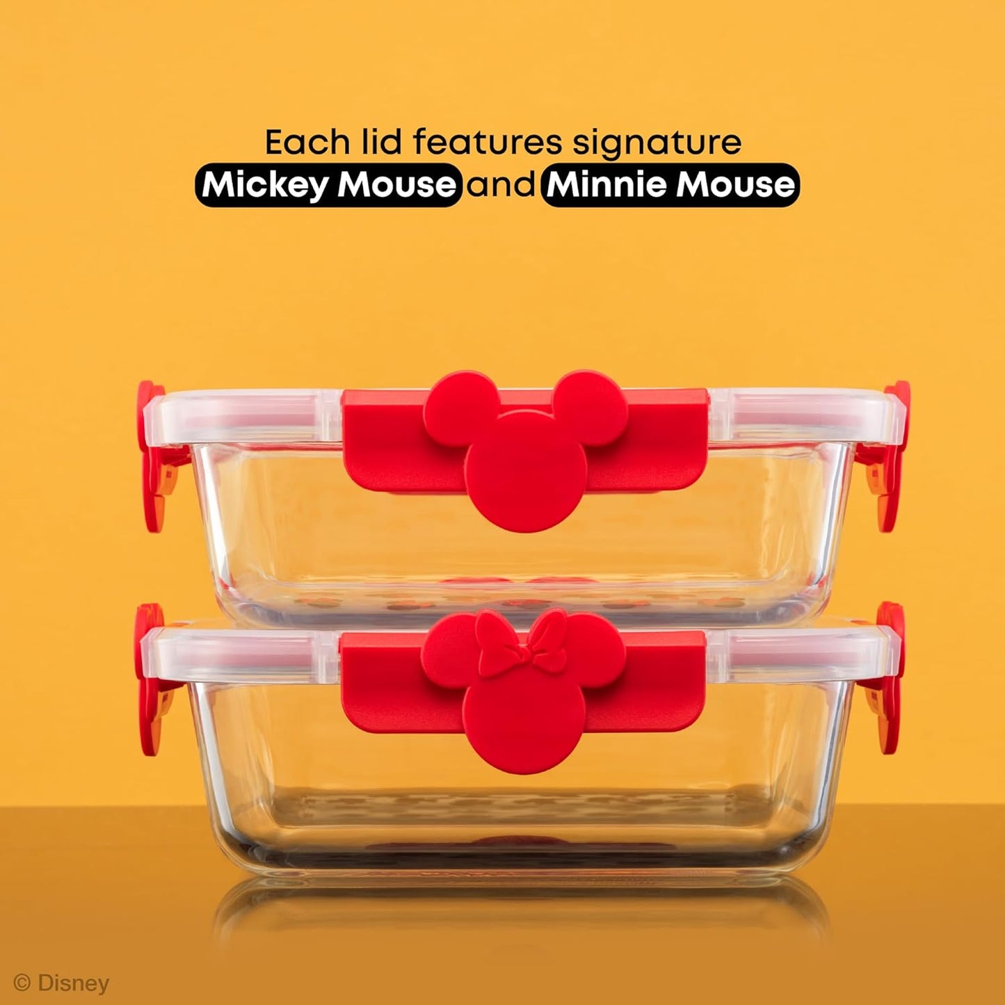 JoyJolt Disney Mickey & Minnie Glass Food Storage Containers with Lids, 2x Airtight Borosilicate Glass Storage Containers with Lids for Kitchen, Reusable Lunch Meal Prep Container, Disney Gifts | Red