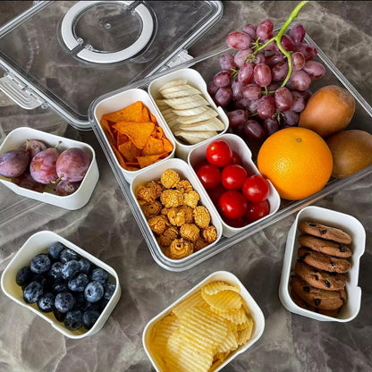 Serving Tray with Lid and Handle Divided Snackle Box Container Multi Compartment Food Container |Fruit Tray Veggie Tray with Lid Appetizer Snack Platter for Parties Travel and Home