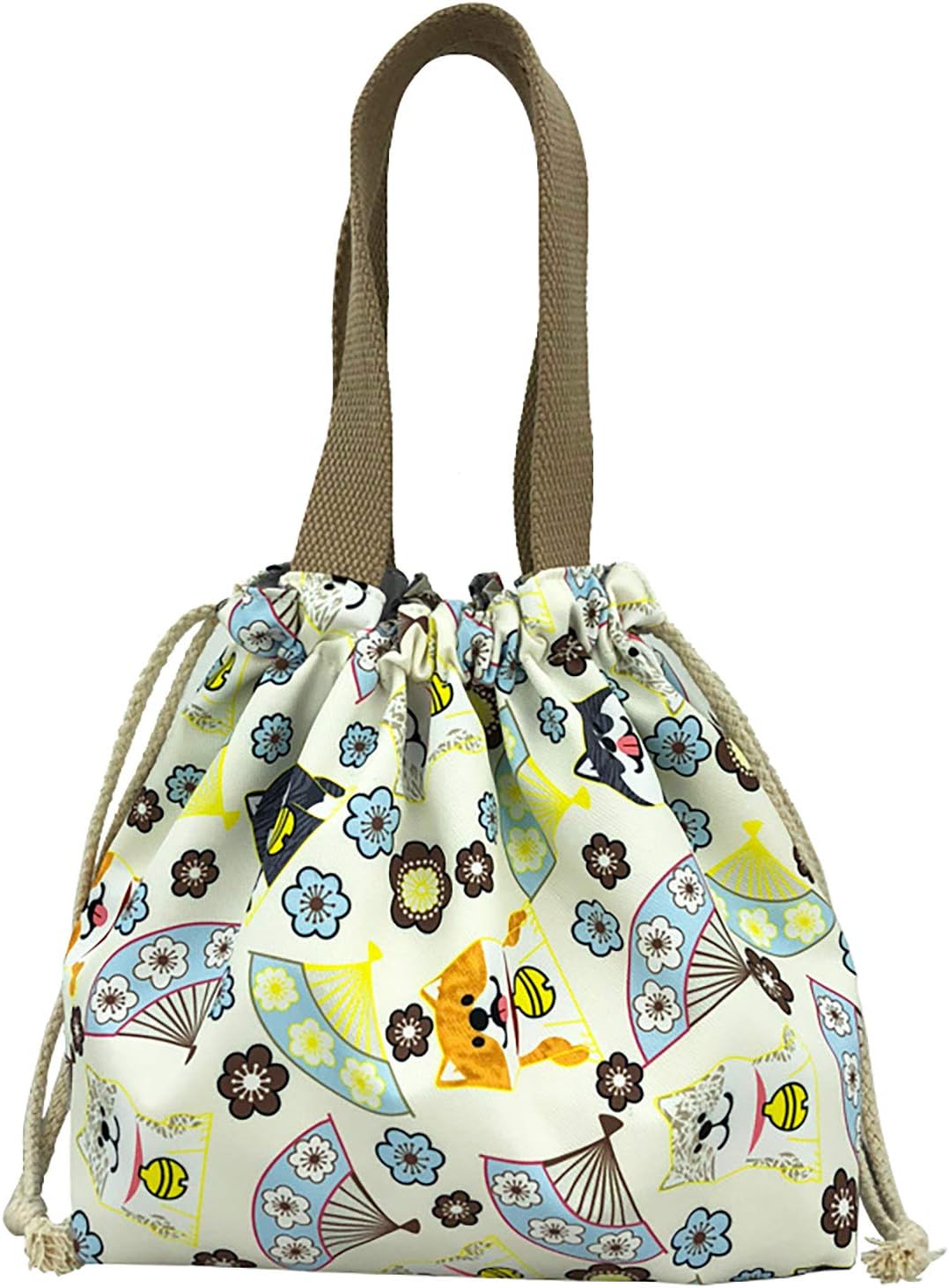 enyuwlcm Mini Lunch Tote Pouch Reusable Small Cute Lunch Bag with Drawstring Suitable for Girls Women Cat Blue
