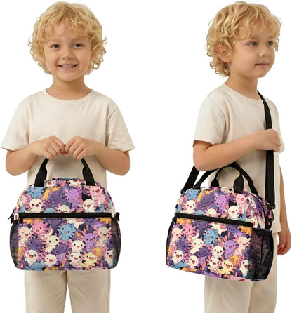 Cute Capybara Pizza Backpack for Girls, 5 Pcs Boys School Bag Set for Kids, 17 Inch Backpacks Lunch Pencil Box Reusable Utensils Case Set for Middle Elementary School, 3rd Grade Backpack