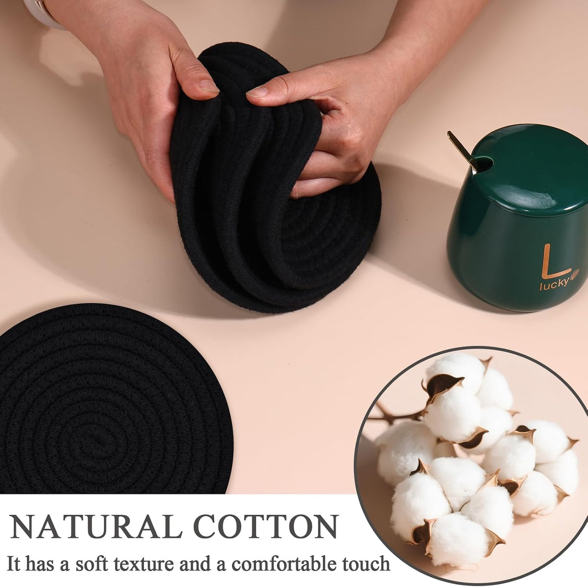 Trivets for Hot Dishes, 4 Pot Holders for Kitchen, Heat Resistant Mats for Countertop, 8 Inch Hot Pads for Hot Pots and Pans, Coaster, Home Essentials, Rustic Farmhouse Decor (Green)