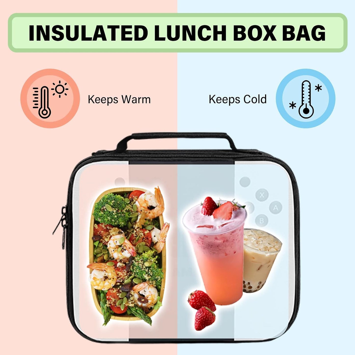 Game Lunch Bag for Boys Girls Gamer, Insulated Video Game Lunch Box for School Work Office Travel Picnic Hiking Beach, Waterproof Leakproof Portable Fits Most Bento Boxes