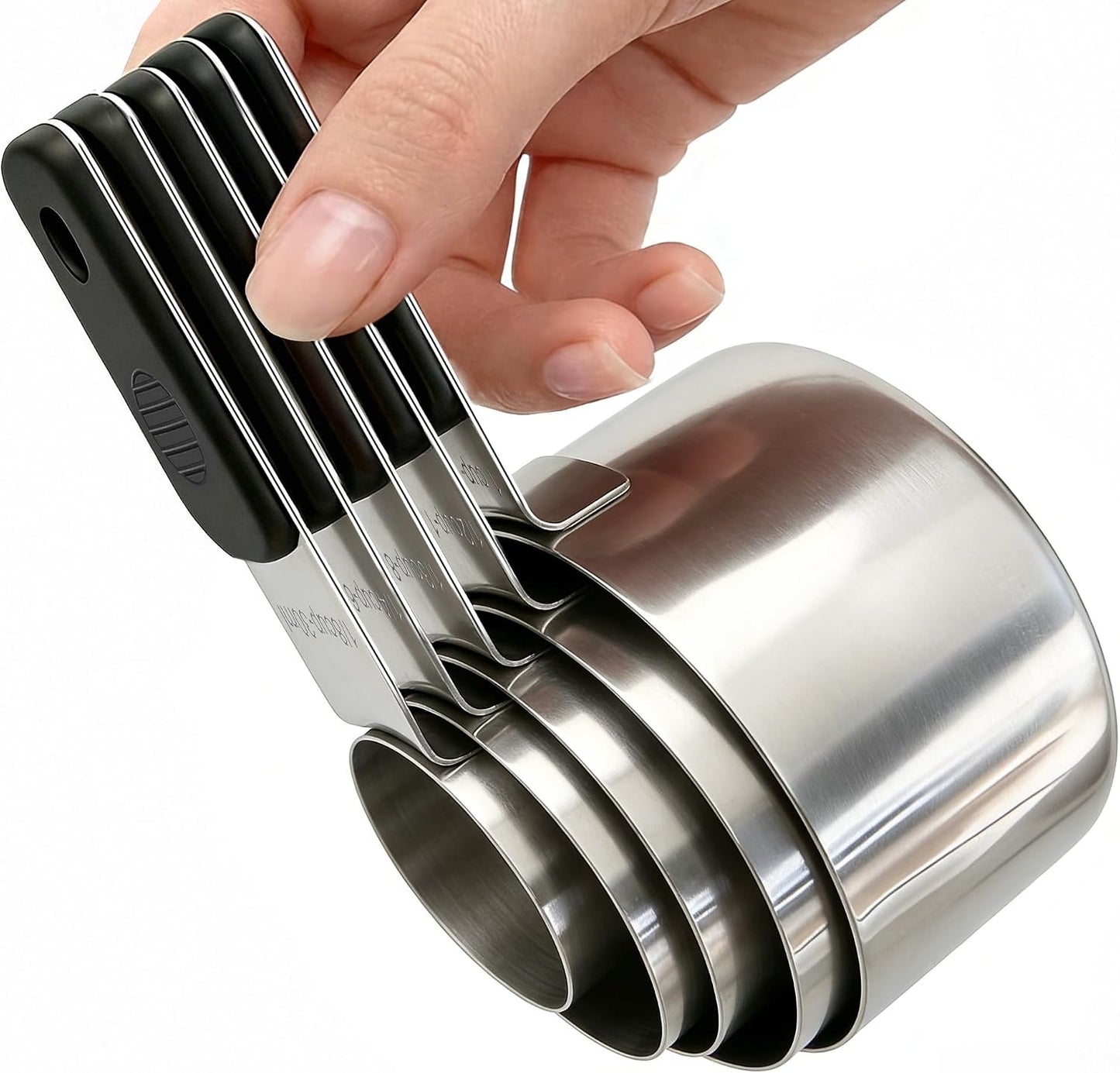 Magnetic Handles 7 Piece Stainless Steel Measuring Cups, Black, Kitchen Gadgets for Measure Liquid and Dry Ingredients, Cooking & Baking