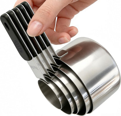 Magnetic Handles 7 Piece Stainless Steel Measuring Cups, Black, Kitchen Gadgets for Measure Liquid and Dry Ingredients, Cooking & Baking
