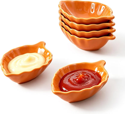 Ceramic Soy Sauce Dishes, Green Leaf Shape Dipping Bowls, 1.5OZ