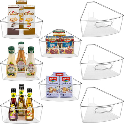 JEISSLIA Lazy Susan Cabinet Organizer Bins for 26"/ 28"/ 32" Diameter Corner Organizer, Plastic Cabinet Storage Bin, 1/8 Wedge - Food Safe, BPA Free, with Non-Slip Pads (for 26" Diameter, 6 Pack)