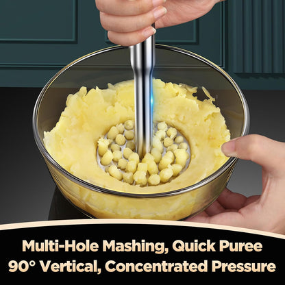 Manual Potato Masher, Stainless Steel Heavy Duty Hand Food Smasher with Large Round Mashing Plate, Reinforced Thick Handle Kitchen Tool for Mashed Potatoes, Avocado,Beans and Baby Food(LP PM-01)
