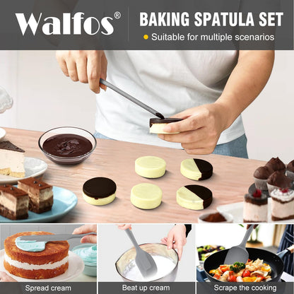 Walfos 600°F High Heat Resistant Silicone Spatula Set of 5- Food Grade Rubber Spatula Set for Baking Cooking & Mixing - BPA Free, Non Stick and Dishwasher Safe,black