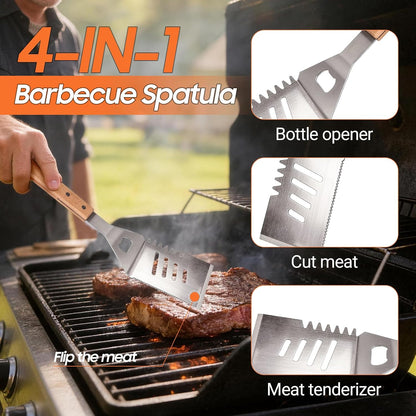 18 Piece Outdoor BBQ Grill Set, Heavy Duty Stainless Steel Grilling Utensils Kit with Portable Carry Bag, Complete Camping Barbecue Tool Set, Ideal Grilling Gift for Men Dad Backyard BBQ Party