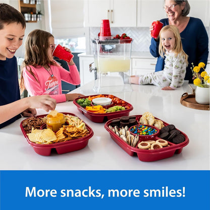 Buddeez Jumbo Divided Serving Tray with Lid - Includes 6 Bins for Party Platter, Snackle Box Container, Fruit and Veggie Tray, Chip