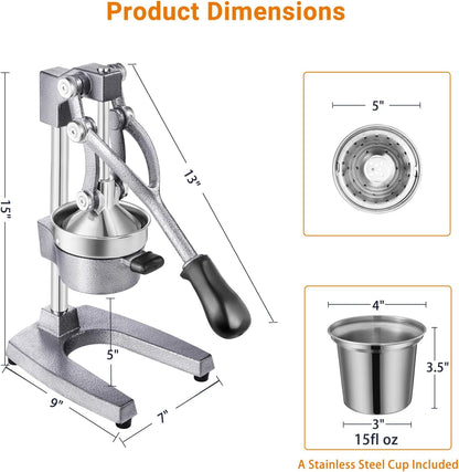 TONGCHANT Cast Iron Manual Juicer for Orange Lemon Citrus Fruit & Lime