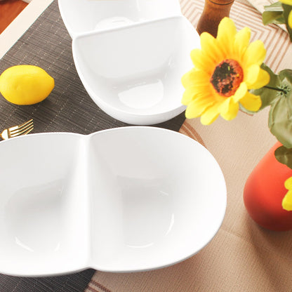 Chip and Dip Serving Set Porcelain Tray Deep Divided Bowl,Set of 2 Divided Platters/Divided Bowls,Lunch&buffet tableware,for Dishwashers,microwaves,ovens safety 13.9 Inch
