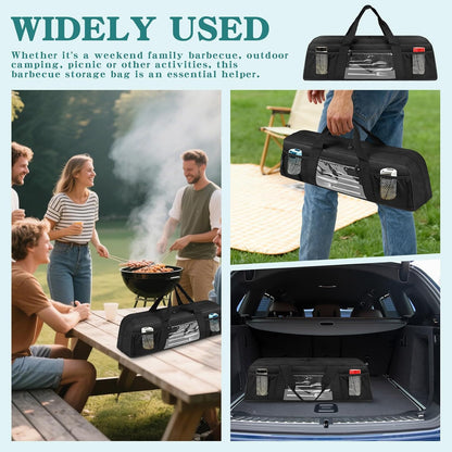 Grill Utensil Storage Bag, Large BBQ Tool Organizer Holder Caddy Case with Pockets, Fits up to 20" Tools, for Outdoor Grilling, Camping, Picnic, Barbecue Accessories (Bag Only, Black)