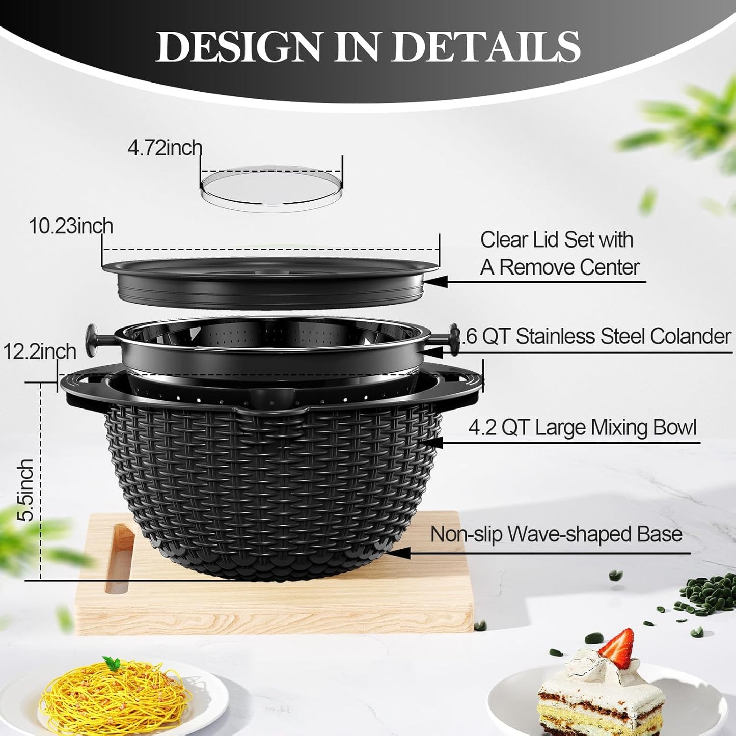 4-in-1 Colander with Bowl Set — Patented 360° Rotatable Strainer Bowl with 3 Graters, Snap-On Lid & Non-Slip Base, Funny Kitchen Present for Women, Aesthetic Pasta Fruit Vegetable Strainer (Beige)