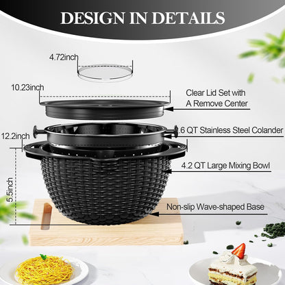 4-in-1 Colander with Bowl Set — Patented 360° Rotatable Strainer Bowl with 3 Graters, Snap-On Lid & Non-Slip Base, Funny Kitchen Present for Women, Aesthetic Pasta Fruit Vegetable Strainer (Beige)