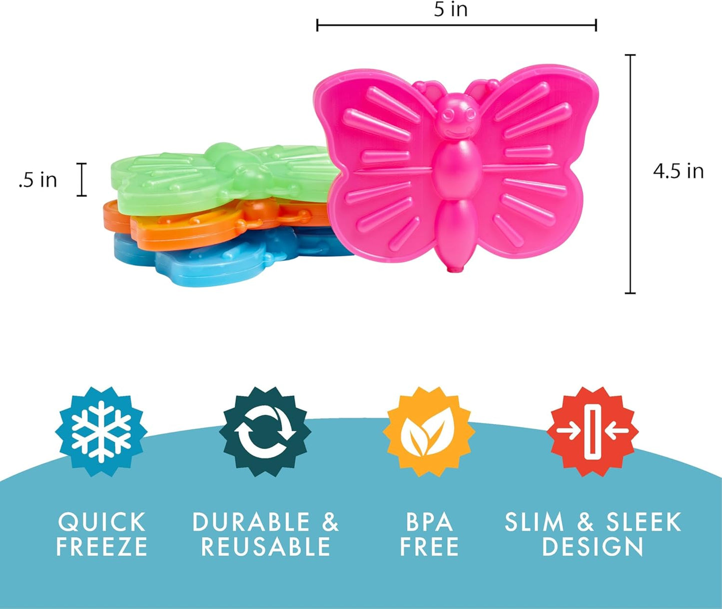 Cool Coolers Kids Lunch Box Ice Packs, Slim Ice Packs for Lunch Bags, Lunch Ice Packs ReusableMulticolored 4 Pack (Butterfly)