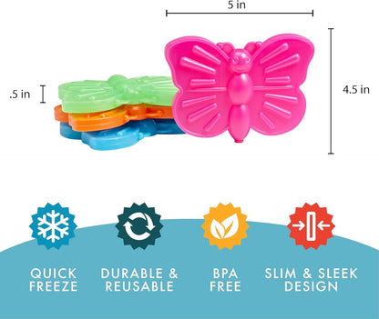 Cool Coolers Kids Lunch Box Ice Packs, Slim Ice Packs for Lunch Bags, Lunch Ice Packs ReusableMulticolored 4 Pack (Butterfly)