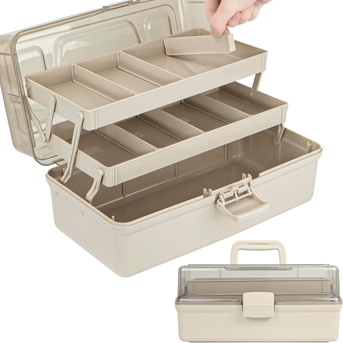 TERGOO 12.5in 3-Layer Multipurpose Craft Organizers and Storage with Adjustable Dividers, Portable Tackle Box, Folding Art & Craft Case for Medicine, Tool, Sewing Organizer (White)