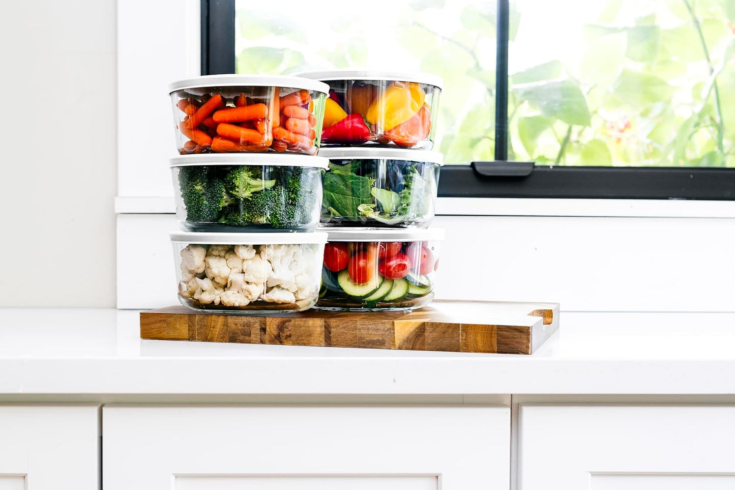 6-Piece Glass Food Storage Containers Set (3 Containers + 3 BPA-Free Lids) | 2-Cup, Leakproof | Microwave, Freezer, Oven & Dishwasher Safe | Ideal for Meal Prep & Pantry Organization, Pistachio