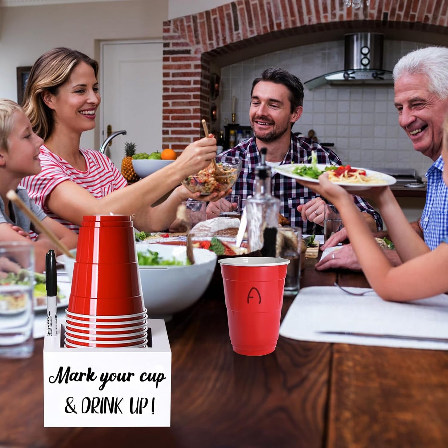 Wooden Cup Holder with Marker Slot, Disposable Plastic Party Cup Organizer for Holiday Gatherings - Hosting Essential to Mark Your Cup & Drink Up, Prevent Mix-Ups, Reduce Waste
