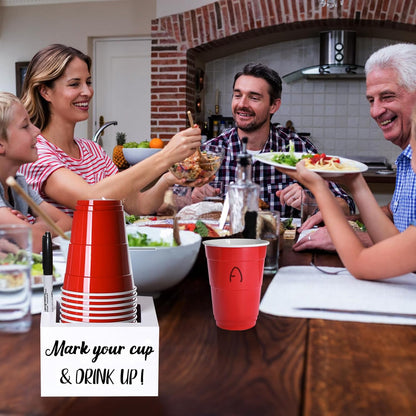 Wooden Cup Holder with Marker Slot, Disposable Plastic Party Cup Organizer for Holiday Gatherings - Hosting Essential to Mark Your Cup & Drink Up, Prevent Mix-Ups, Reduce Waste
