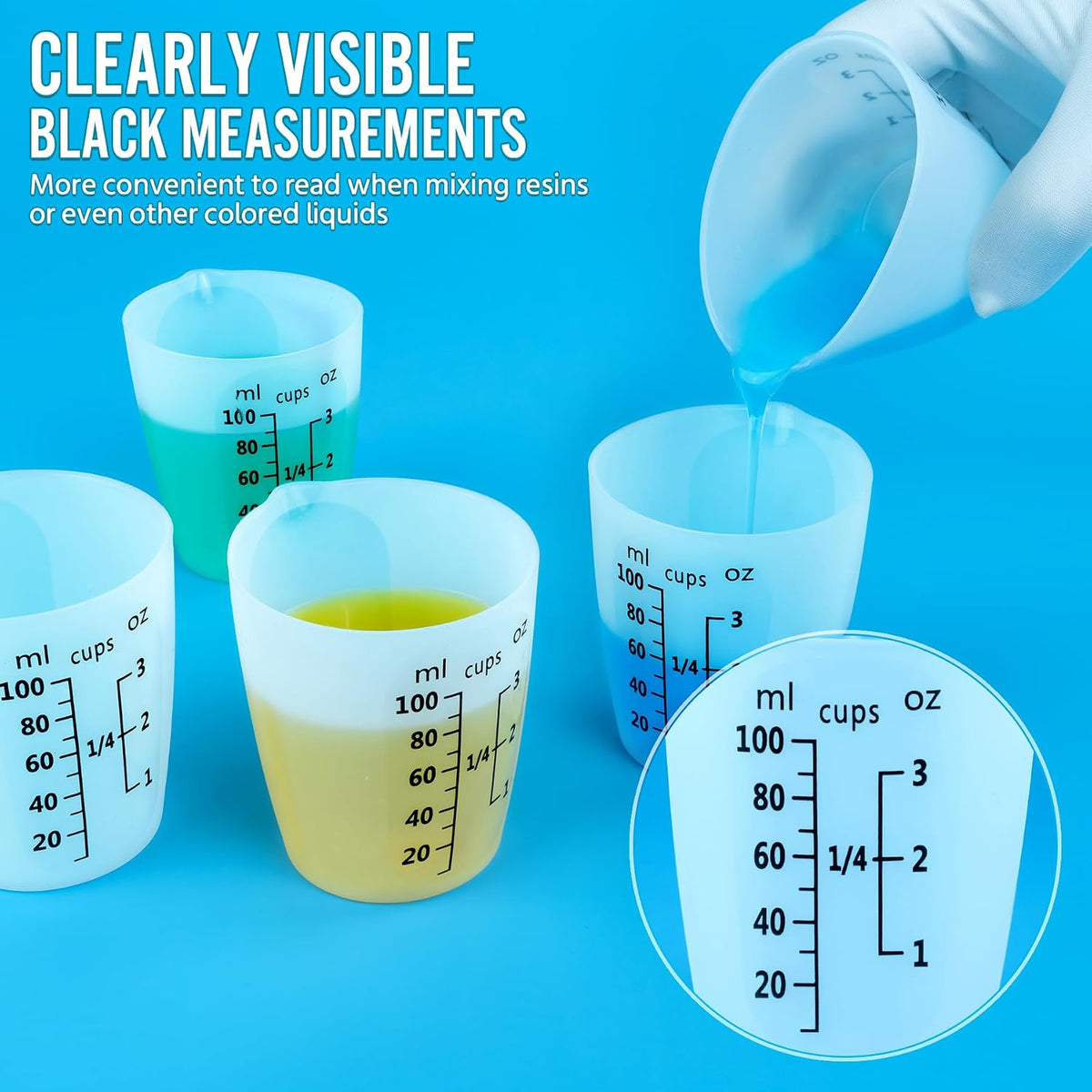 Silicone Resin Mixing Measuring Cups for Resin Supplies, 600ml/20oz Bowl, 250 & 100ml Thickened Reusable Silicone Cups for Epoxy Mixing, with Stir Sticks and Pipettes, Jewelry Making