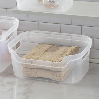 8 Pack Clear Plastic Medium Open Storage Bins, Easy Access Front Scoop Design Stackable Organizer Containers for Pantry, Fridge, Cabinet, Toy & Household Storage