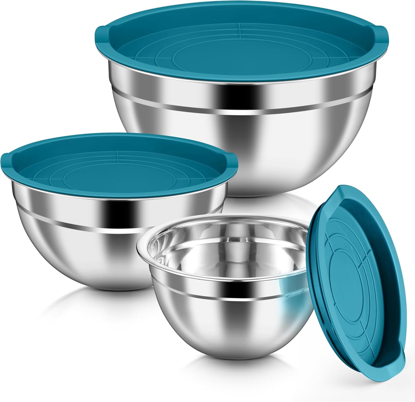 HaWare Mixing Bowls with Airtight Clear Lids, 6-Piece Stainless Steel Strong Nesting Bowls Set, Metal Salad Bowl for Cooking, Prepping, Baking, Serving & Food Storage, Size 4.6, 3, 1.5QT, Khaki