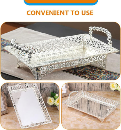 LIFKOME Cake Display Plate Silver Footed Fruit Basket Tray Metal Dessert Display Platter Decorative Snacks Plate Cake Serving Dish Appetizers Platter Tray for Home Party Kitchen