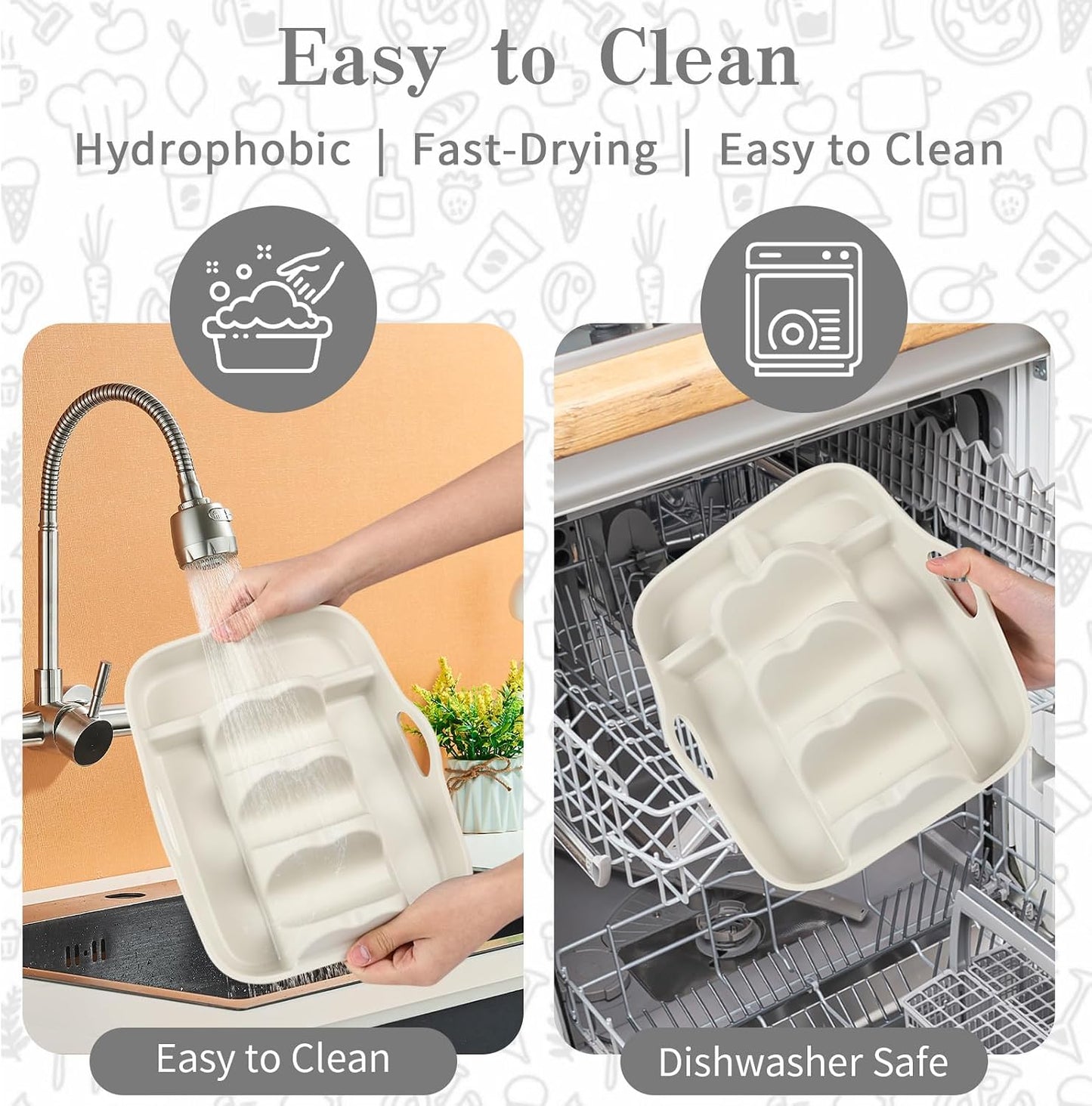 Klyrnd Silicone Taco Holder Set of 2, Reusable Taco Plate with Dividers for Hard & Soft Shells - Microwave & Dishwasher Safe Serving Stand (Grey Beige)