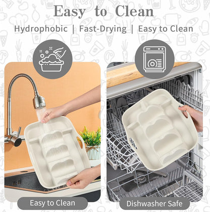 Klyrnd Silicone Taco Holder Set of 2, Reusable Taco Plate with Dividers for Hard & Soft Shells - Microwave & Dishwasher Safe Serving Stand (Grey Beige)