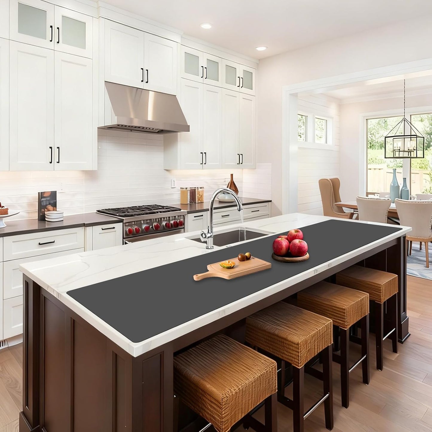 72''x16'' Extra Large Silicone Mat for Kitchen Counter, Heat Resistant Countertop Protector, Non-Slip Waterproof Kitchen Island Mat, Easy to Clean, Light Gray
