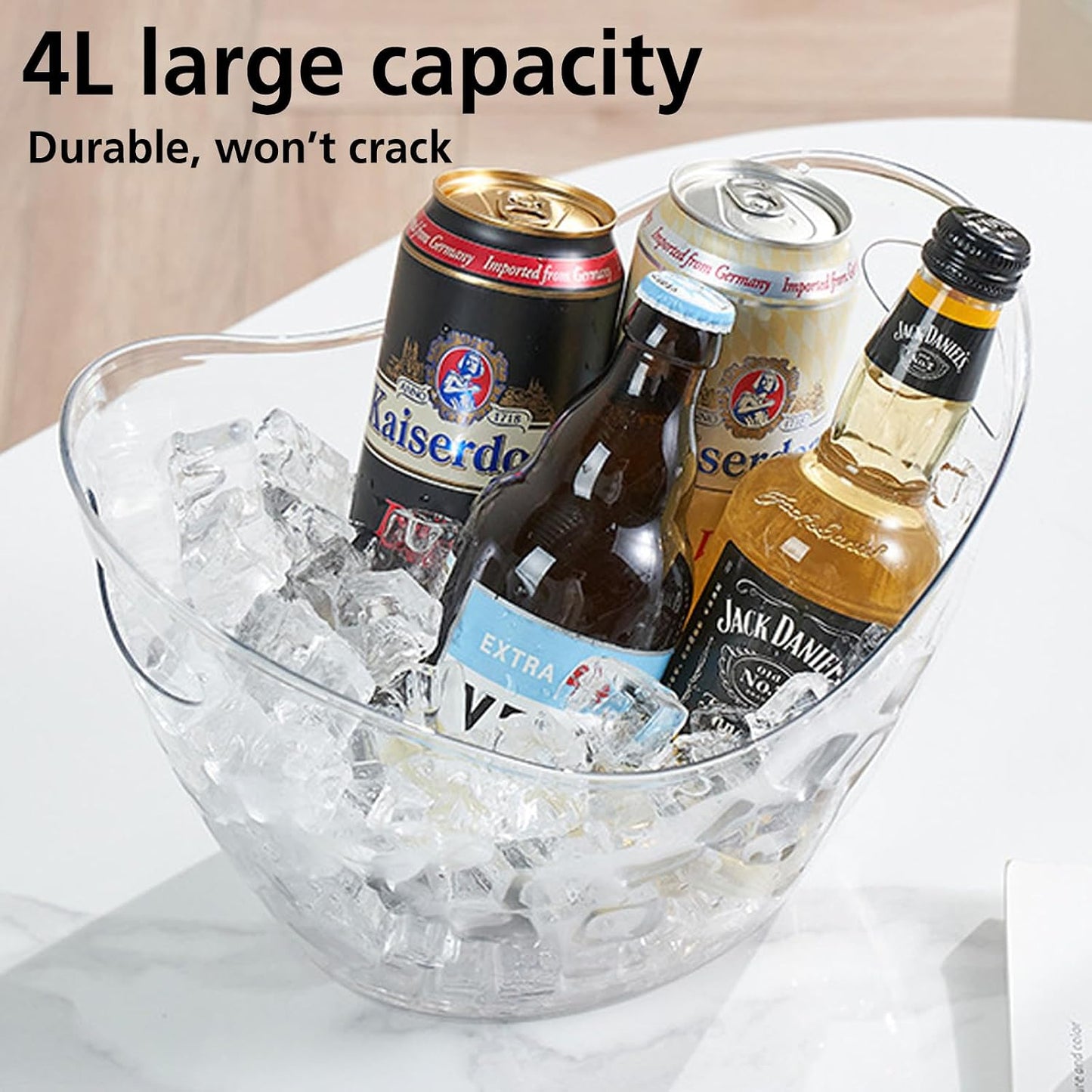 Ice Bucket,Clear Plastic 4 Liter Storage Tub,Beer Bucket Beverage Chiller Bin for 2 Wine,Champagne Bottles,Drink Bucket (Clear,1pack)