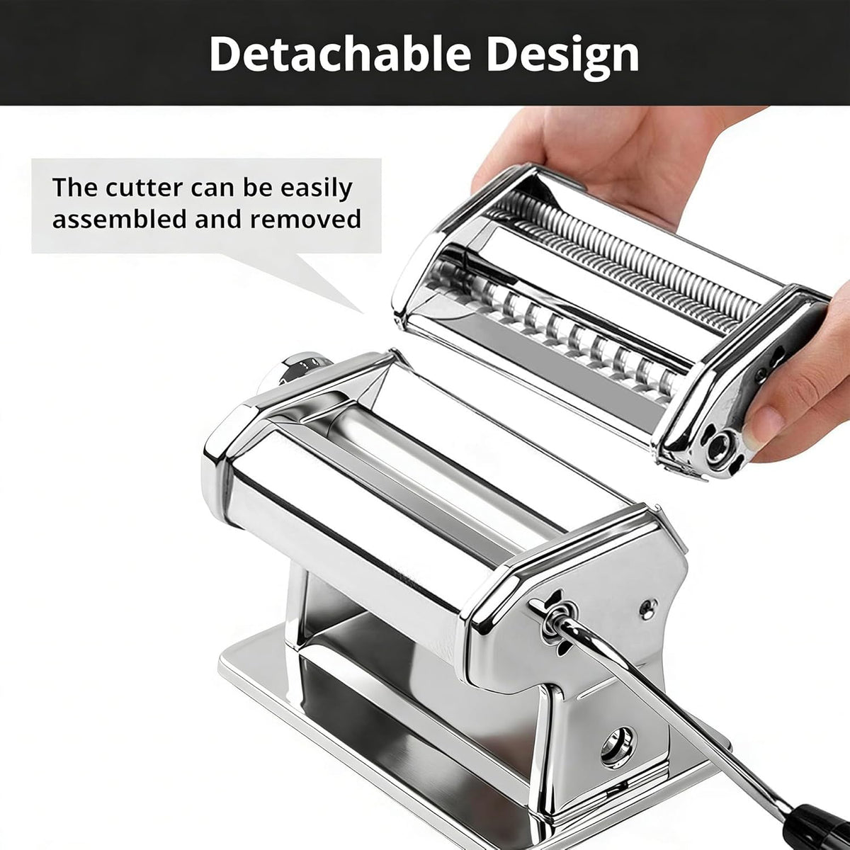 Pasta Maker, METLUCK Stainless Steel Pasta Machine Manual Roller Pasta Maker with 9 Thickness Settings for Spaghetti Linguine Fettuccine Lasagne, Includes Dough Cutter & Hand Crank