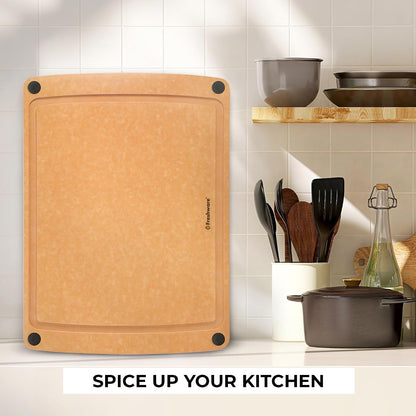 Freshware Wood Cutting Boards for Kitchen, Juice Groove, Non-Slip Silicone Feet, Dishwasher Safe, Medium 12" x 9" and Large, 15" x 11.25", Set of 2, Natural
