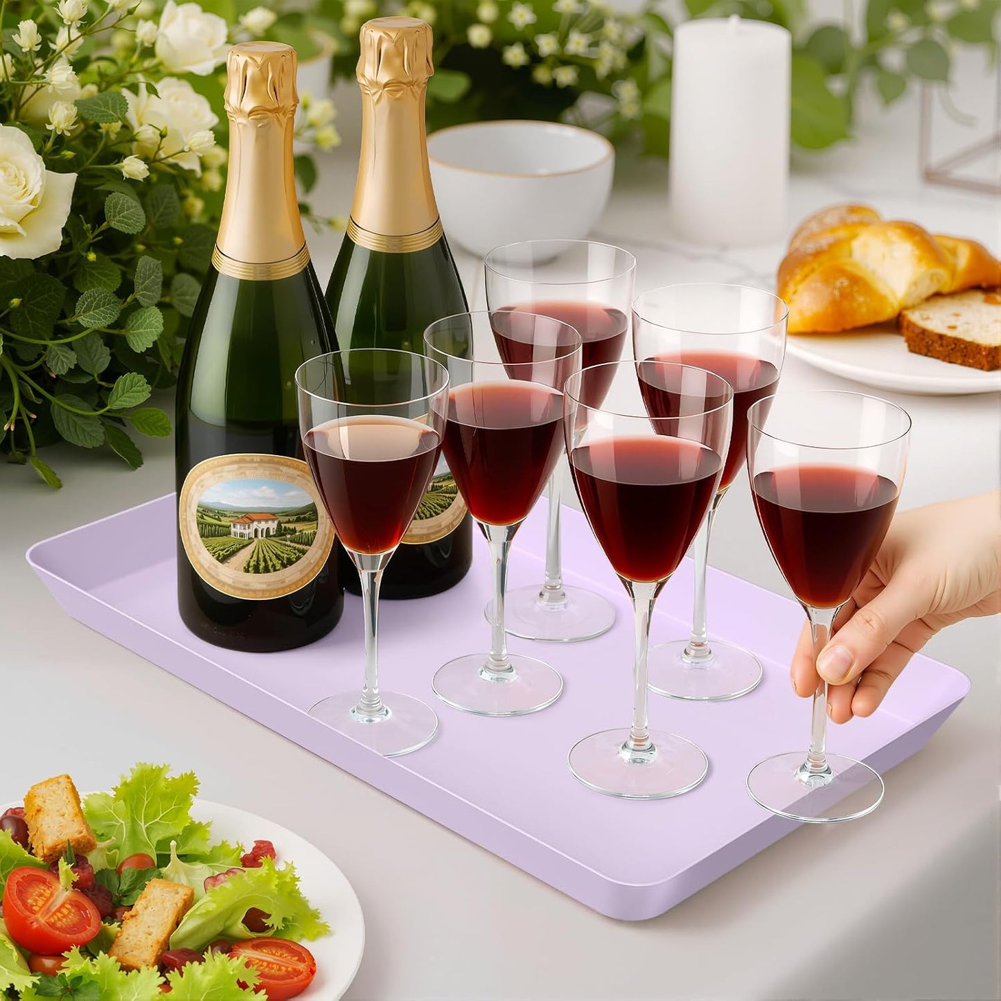 WOWBOX 4 pcs Serving Tray for Party, Grilling Accessories, Serving Platters for Snacks, Fruit, Reusable Plastic Trays for Serving Food and Pantry Organization in Kitchen & for Mothers Day Parties