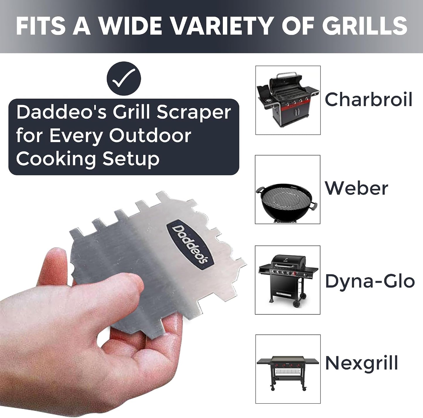 Daddeo's Stainless Steel Barbecue Grill Scraper | Bristle Free | Safe for Gas, Charcoal, Pellet, Wood Burning Grills and Smoker | Gadgets for Men