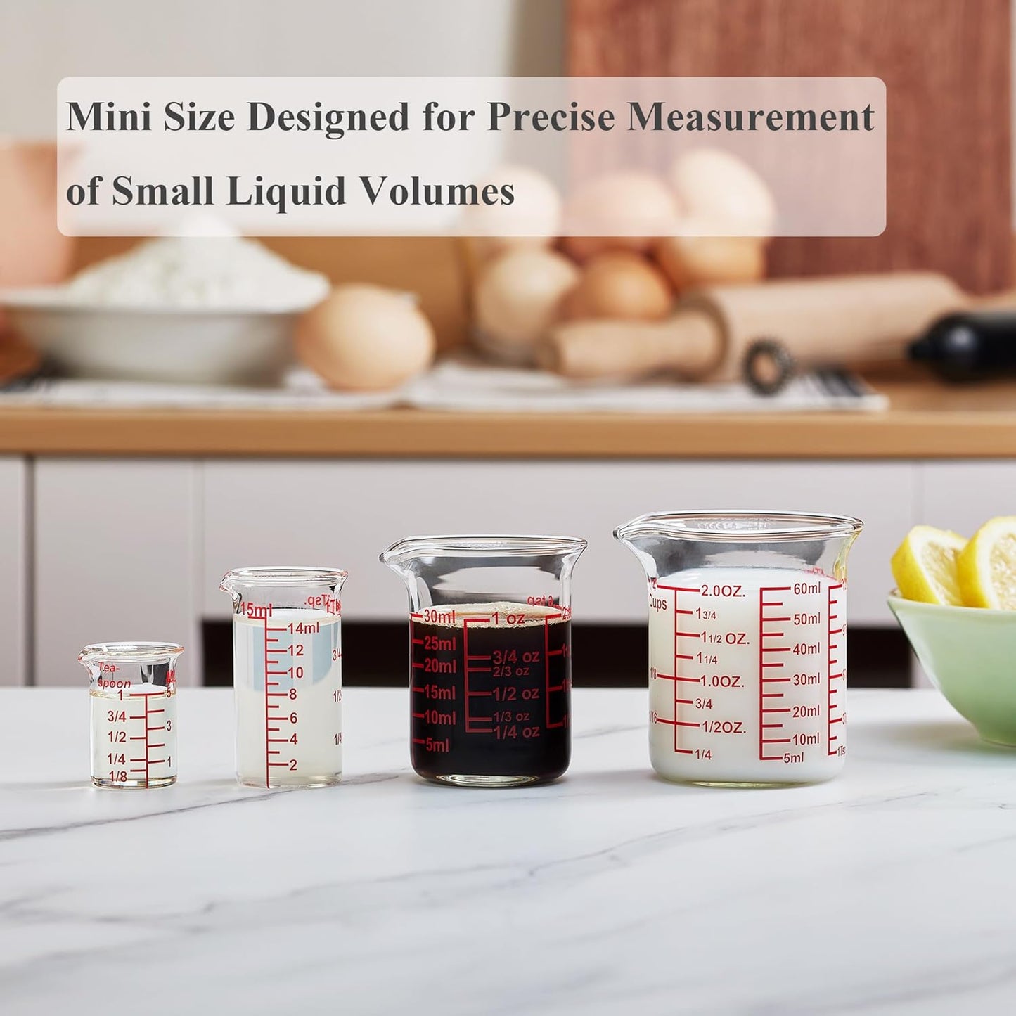 3 Piece Glass Measuring Cup Set, Includes 1/2-Cup, 1-Cup, and 2-Cup High Borosilicate Glasss Liquid Measuring Cups, Dishwasher, Freezer, Microwave, and Preheated Oven Safe, Essential Kitchen Tools