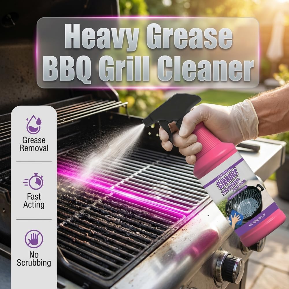 Heavy Duty Grill Grease Remover Spray, 2026 Fast Acting BBQ Grill Degreaser, Multi-Purpose Heavy Oil Cleaner for Outdoor, Oven, Stove, Range Hood, Effective Grease Remover for Home Commercial
