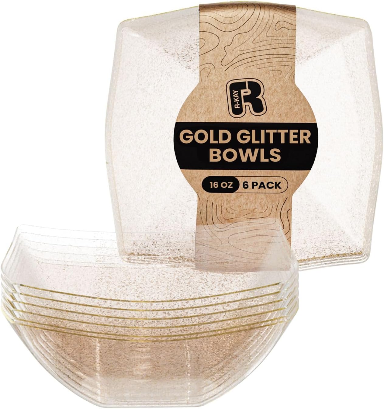 R-kay 6 Pack Square Plastic Serving Bowls - Clear Plastic bowls 16 Oz - Disposable Serving Bowls Heavy Duty For Weddings Catering And Birthday parties