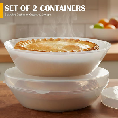 2 Pack Pie Carrier with Airtight Lid - BPA Free Pie Storage Container with Cover - Transport Keeper for Most Bakery - Plastic Pie Dish Holder